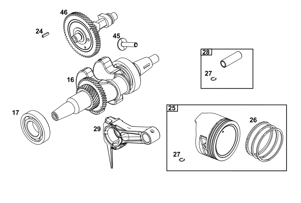 Crankshaft Group Diagram and Parts List for 25U135-0002-G1 200000 - 399999 Briggs and Stratton Engine